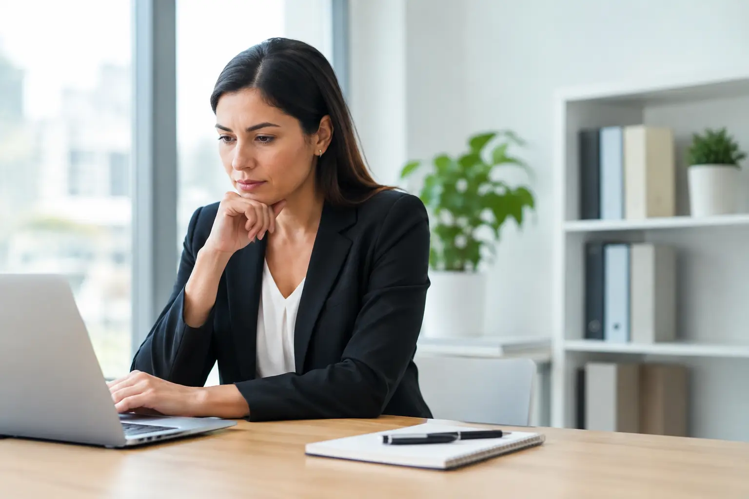 Privacy professional reviewing a data subject access request case on a laptop in a modern office