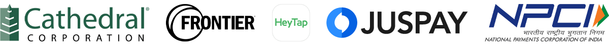 logos of Cathedral Corporation Frontier HeyTap Juspay and NPCI illustrating brand identity and digital payment solutions with emphasis on innovative technologies and convenient services