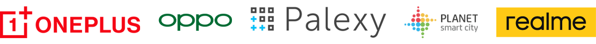 logos of technology companies including OnePlus Oppo Palexy Planet Smart City and Realme displaying modern branding and innovation